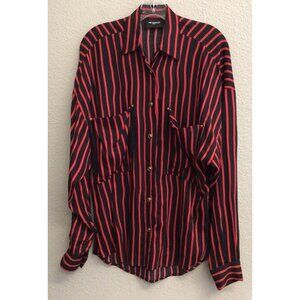 The Kooples Womens Blouse Black Red Stripe Long Sleeve Button Up Size 1 Small